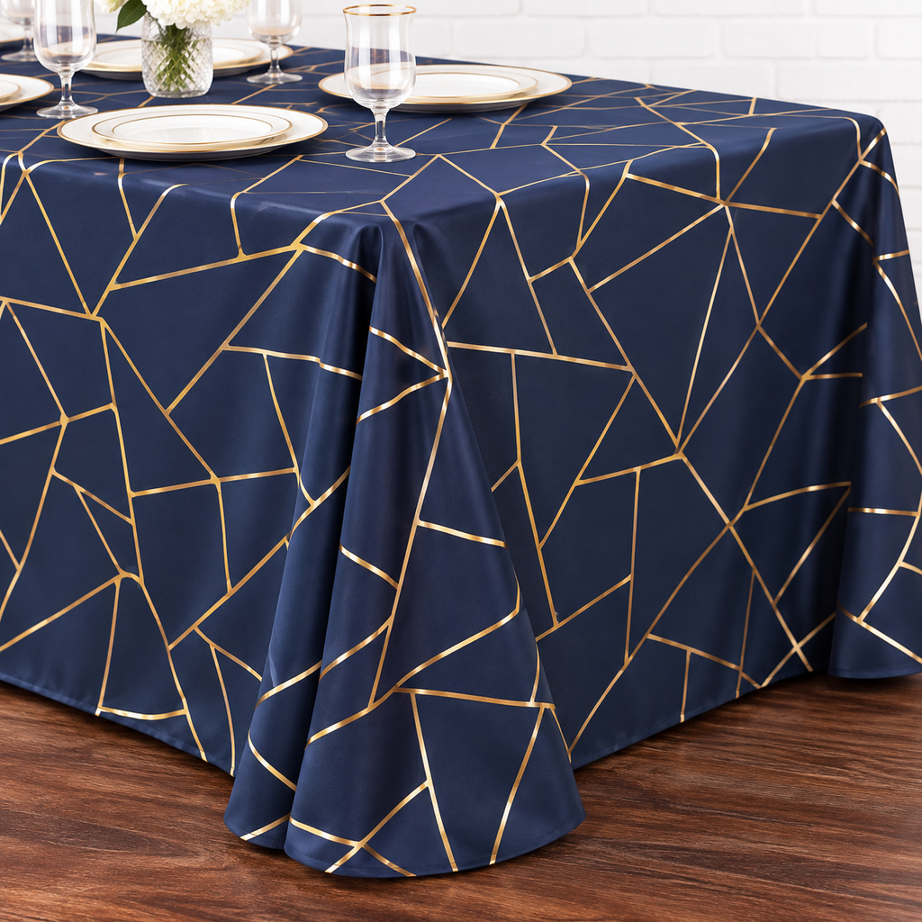 Long Navy Blue & Gold Tablecloth