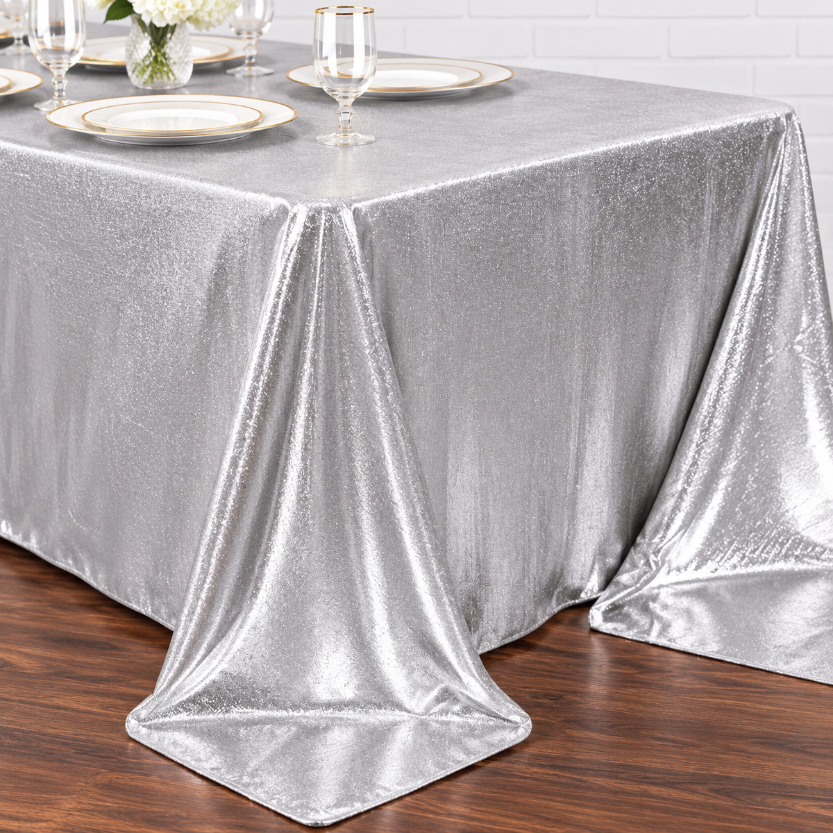 Long Silver Sequin Dots Tablecloth