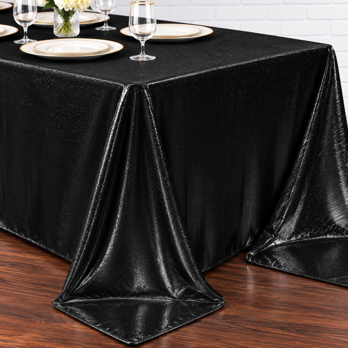 Long Black Sequin Dots Tablecloth