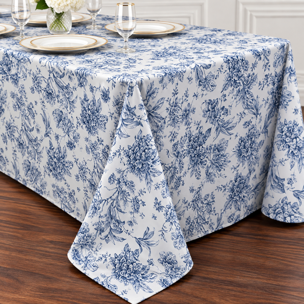 Long Blue French Toile Tablecloth
