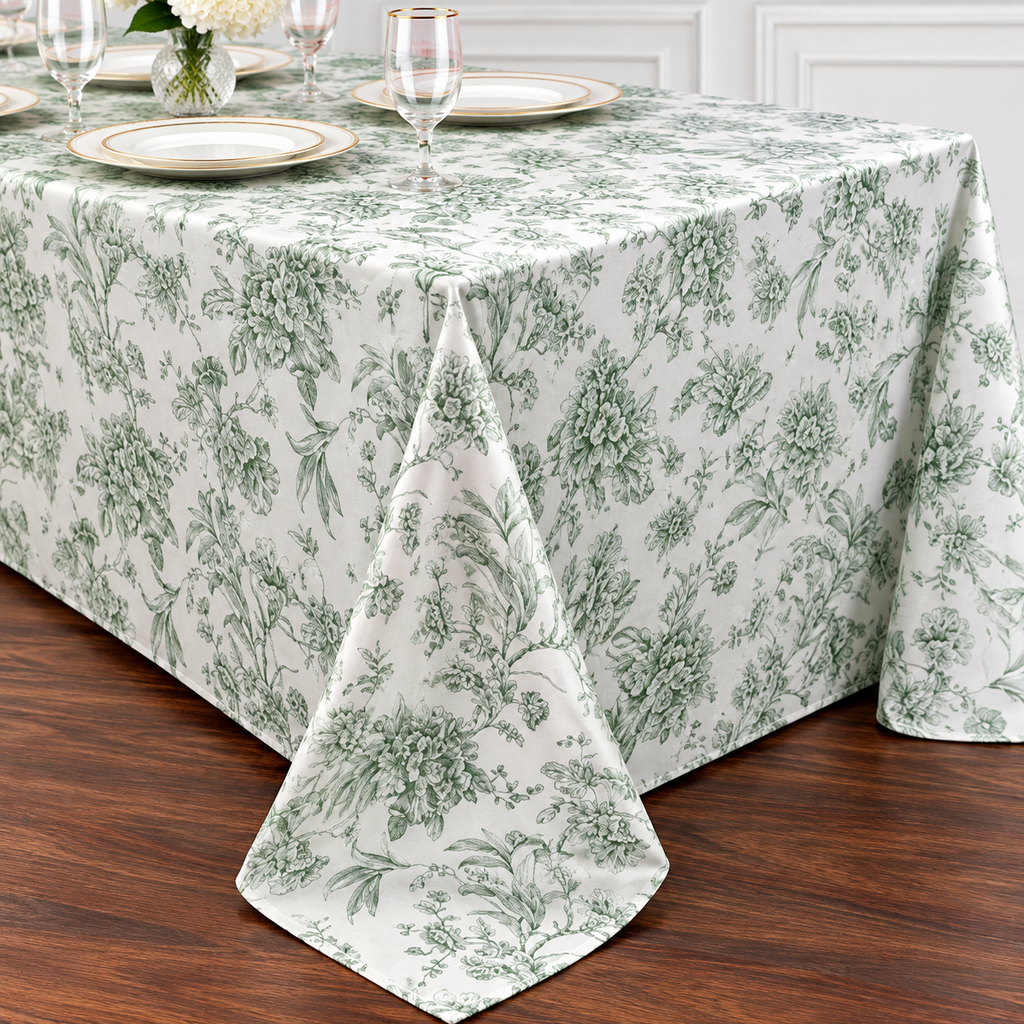 Dusty Sage Green French Toile Tablecloth