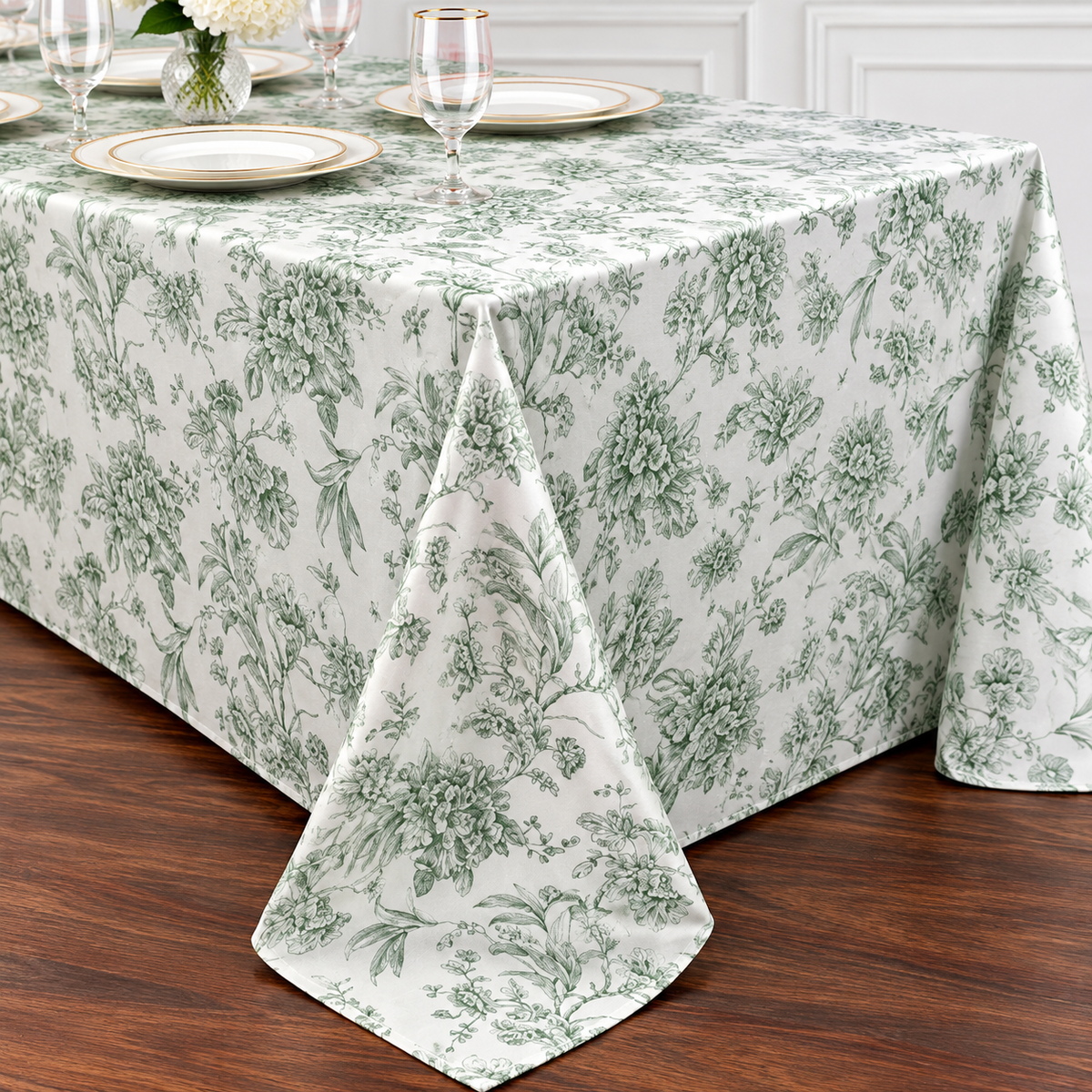 Dusty Sage Green French Toile Tablecloth
