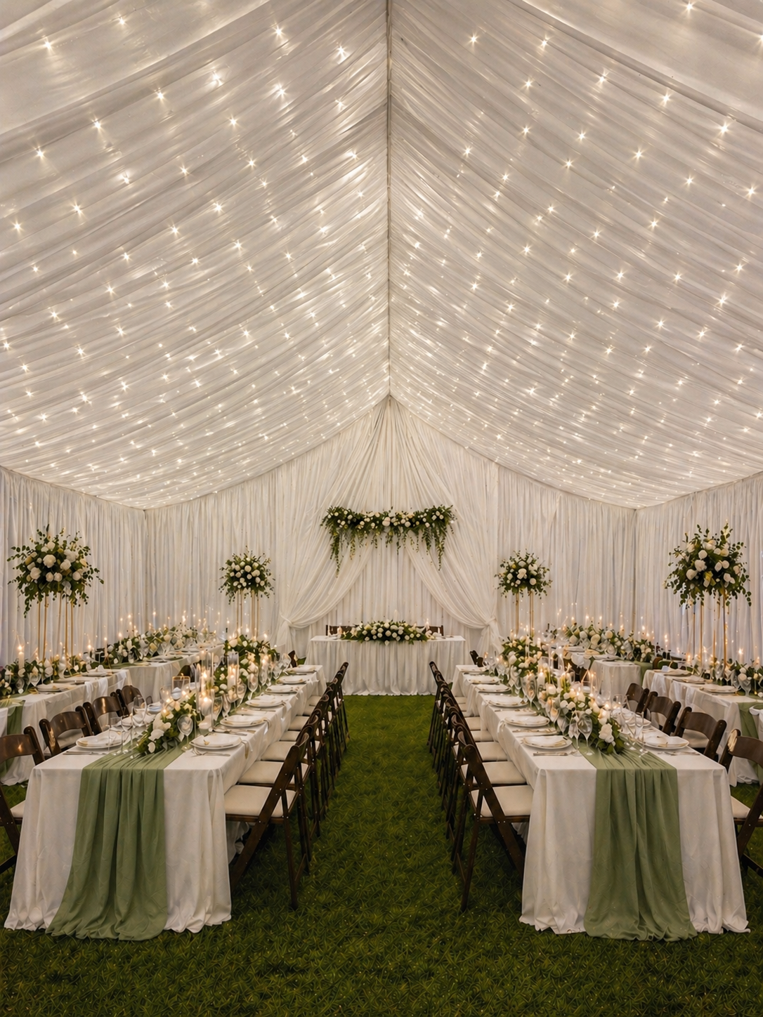 (Starlight Veil) -  20x40 Tent w/ walls, sheer draping, & ceiling lights - Color Customization