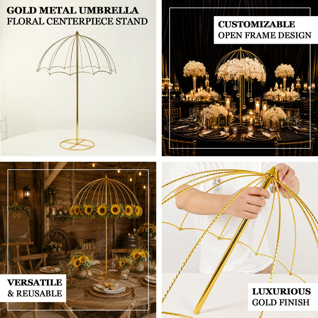 42in Umbrella Design Metal Wedding Centerpiece Stand Gold