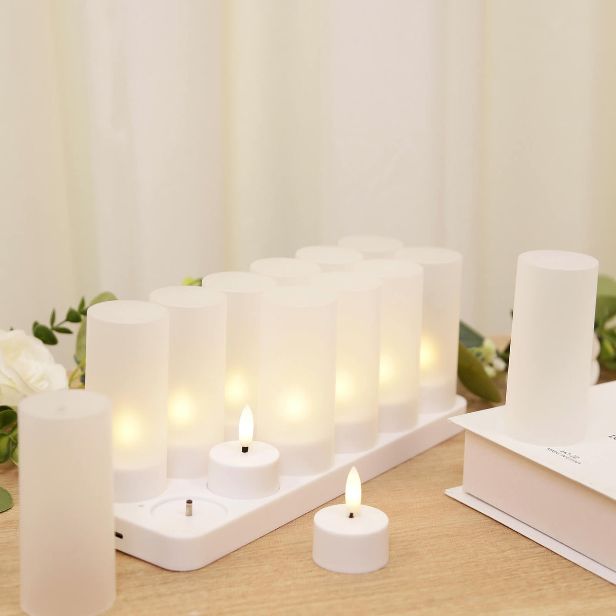 12 Pack Rechargeable LED Tea Light Candles White