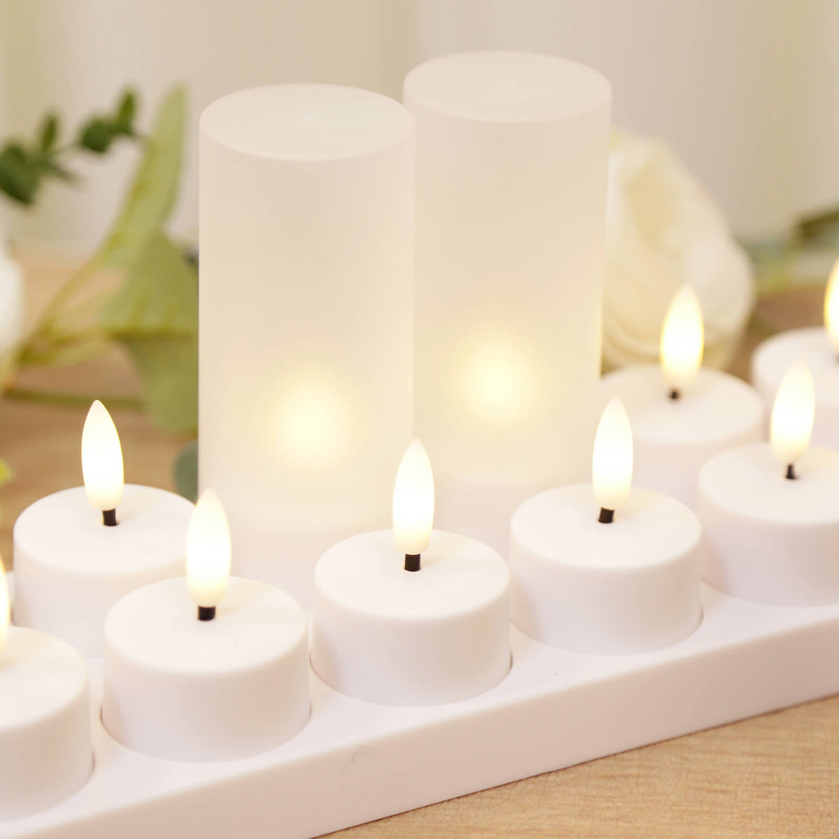 12 Pack Rechargeable LED Tea Light Candles White
