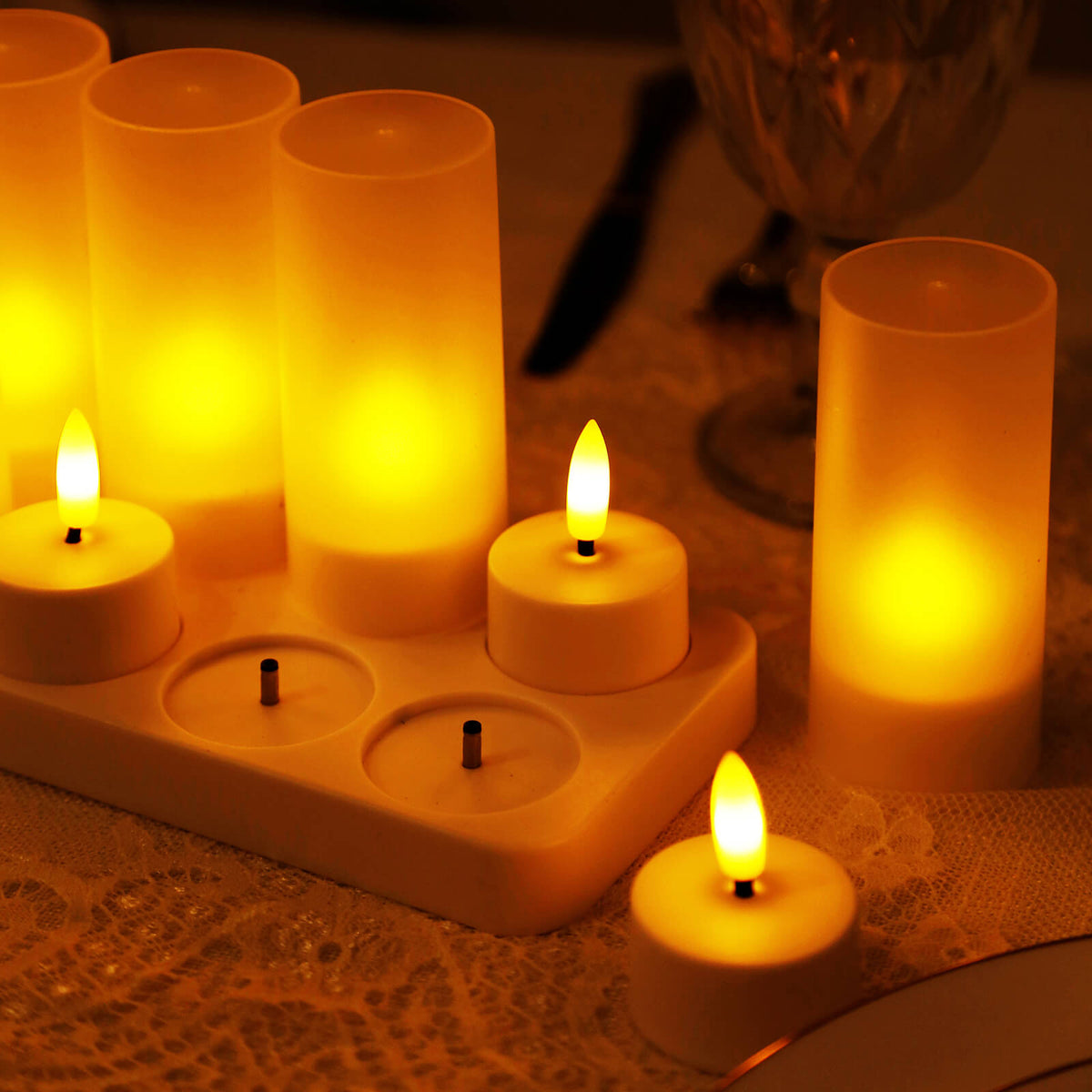 12 Pack Rechargeable LED Tea Light Candles White