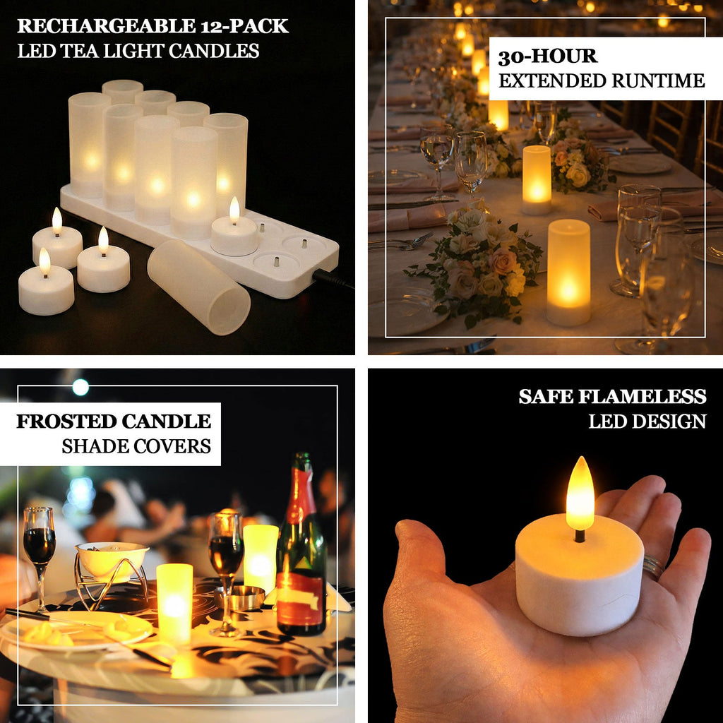 12 Pack Rechargeable LED Tea Light Candles White