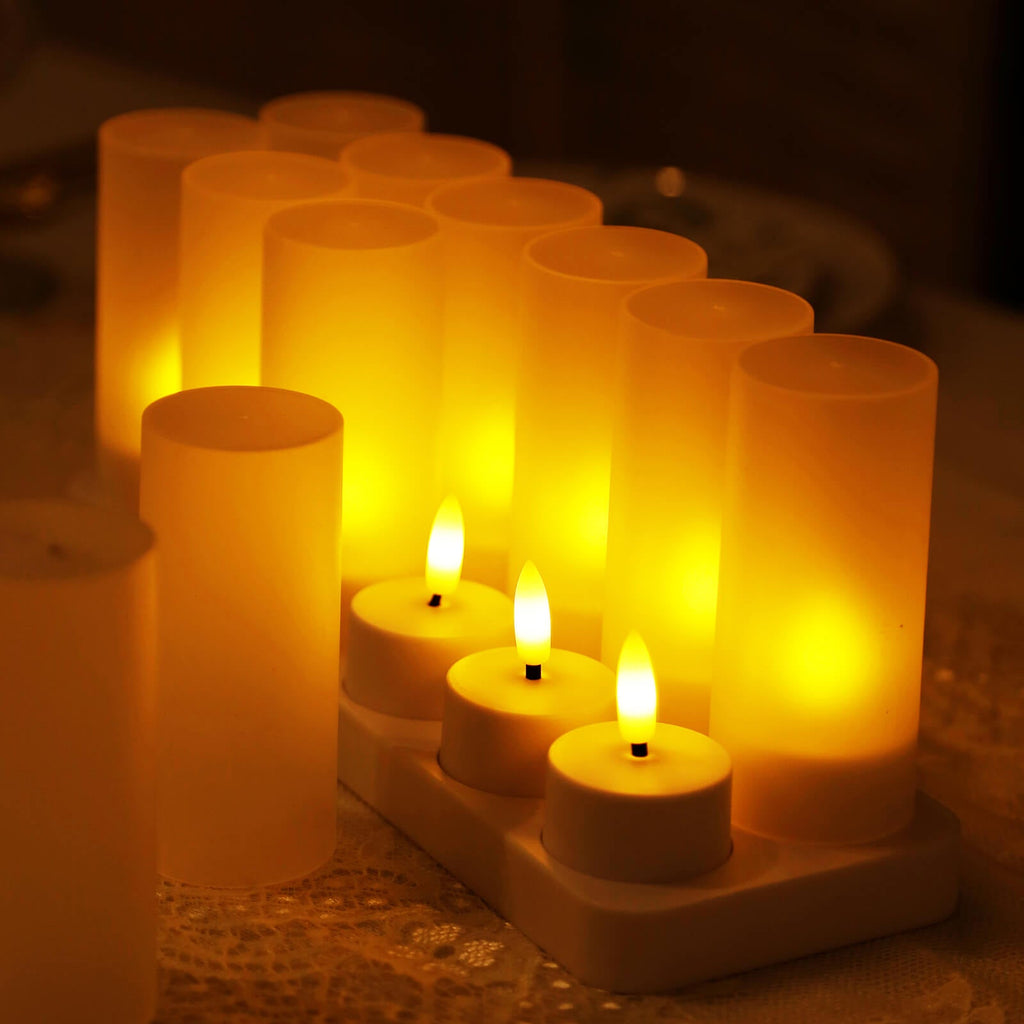 12 Pack Rechargeable LED Tea Light Candles White