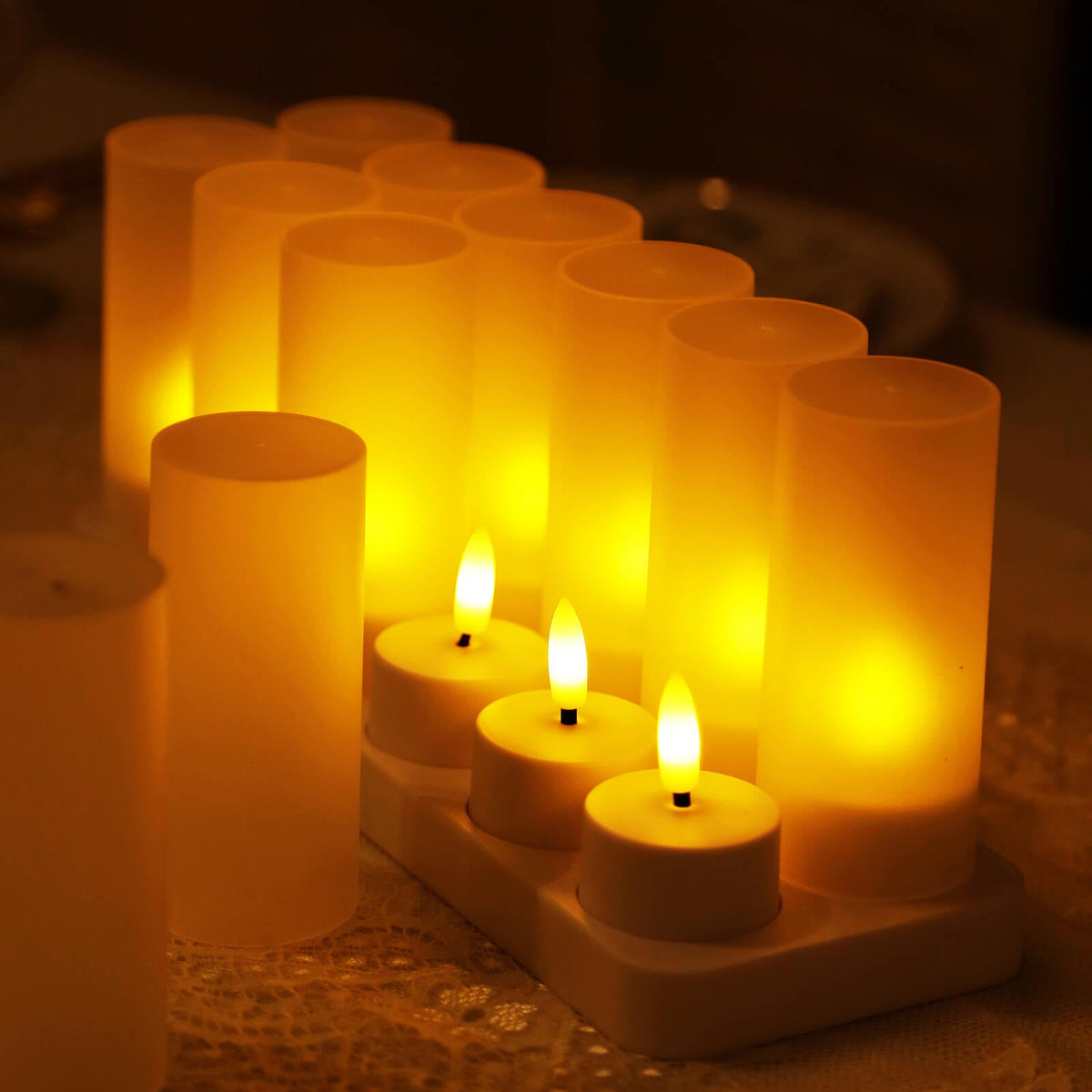 12 Pack Rechargeable LED Tea Light Candles White