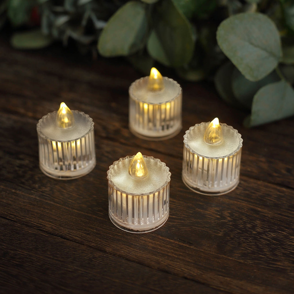 12 Pack Warm White LED Tealight Candles 2in Column Style Clear