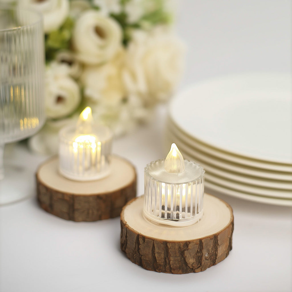 12 Pack Warm White LED Tealight Candles 2in Column Style Clear