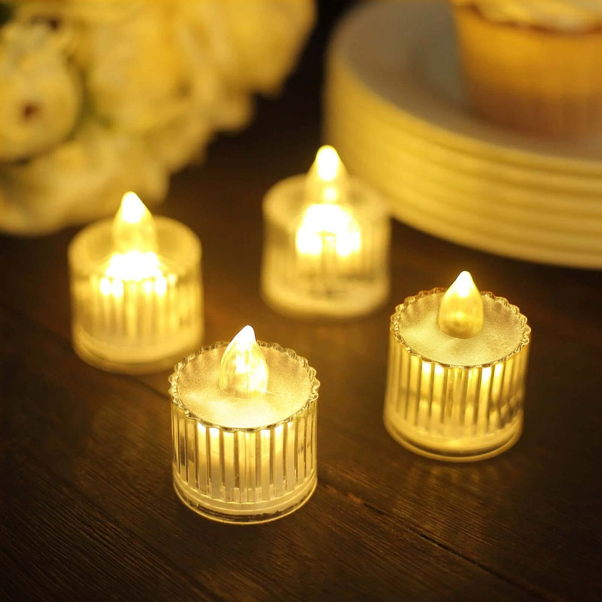 12 Pack Warm White LED Tealight Candles 2in Column Style Clear