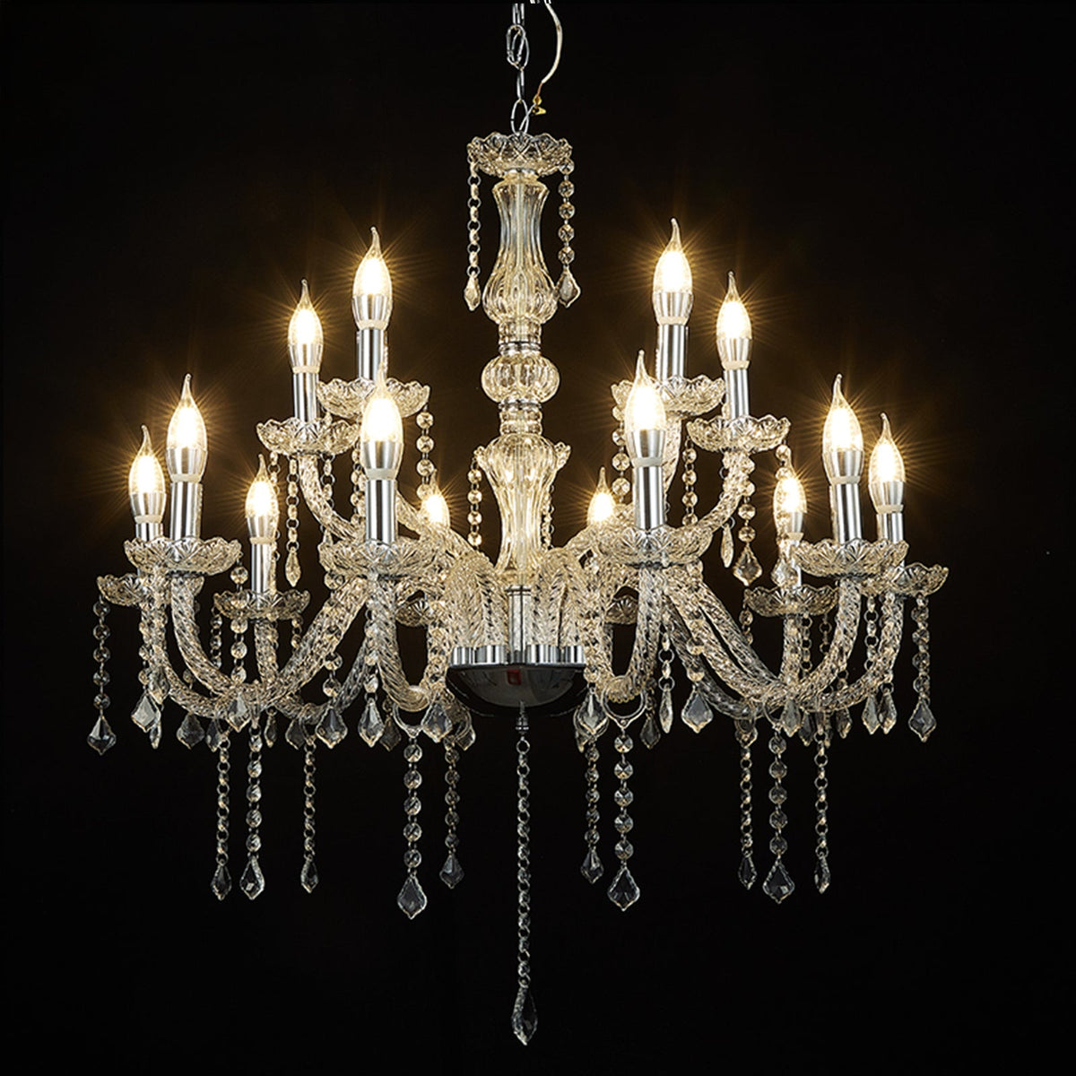 2.5x2.6ft 2-Tier Crystal Chandelier With 15 LED Bulbs Silver
