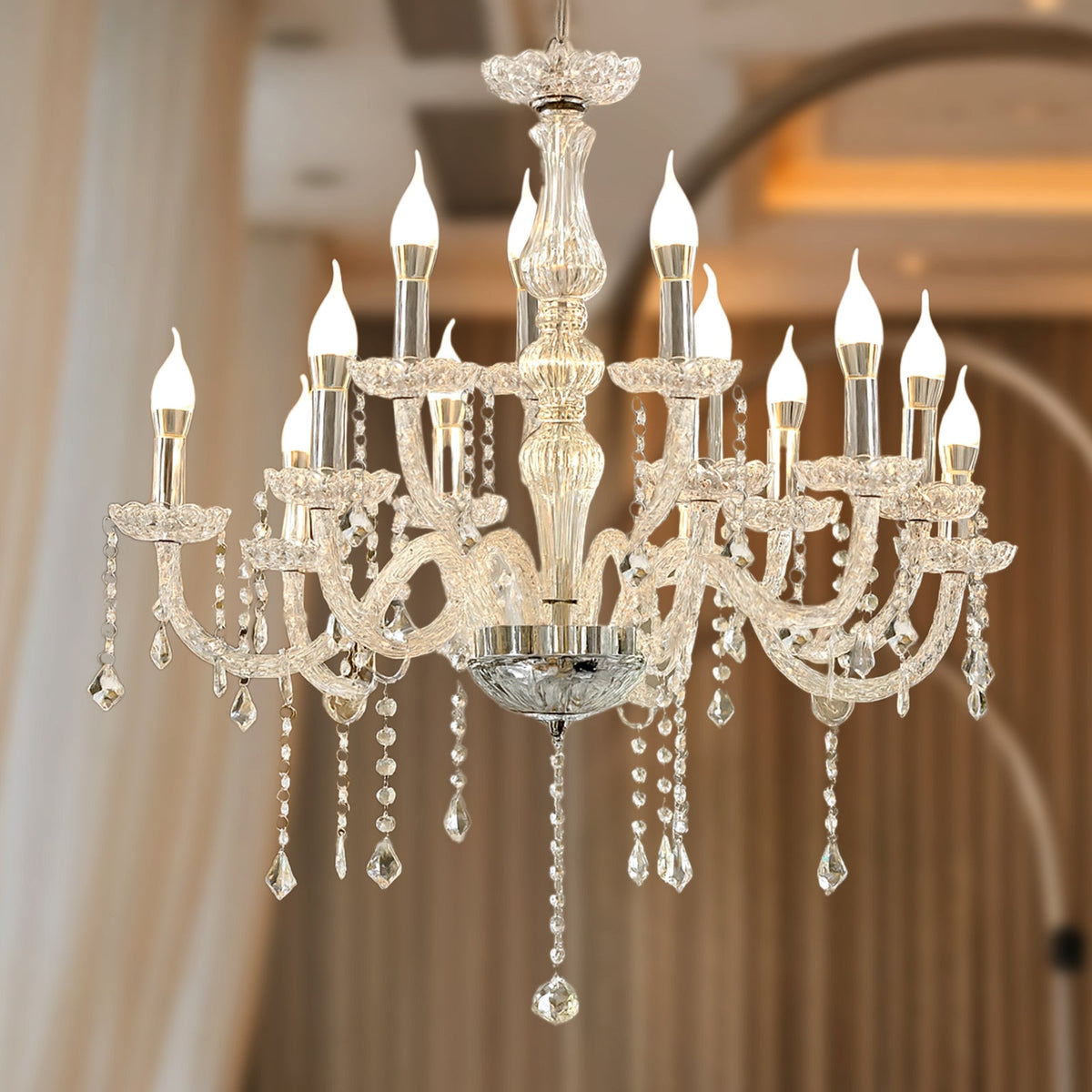 2.5x2.6ft 2-Tier Crystal Chandelier With 15 LED Bulbs Silver