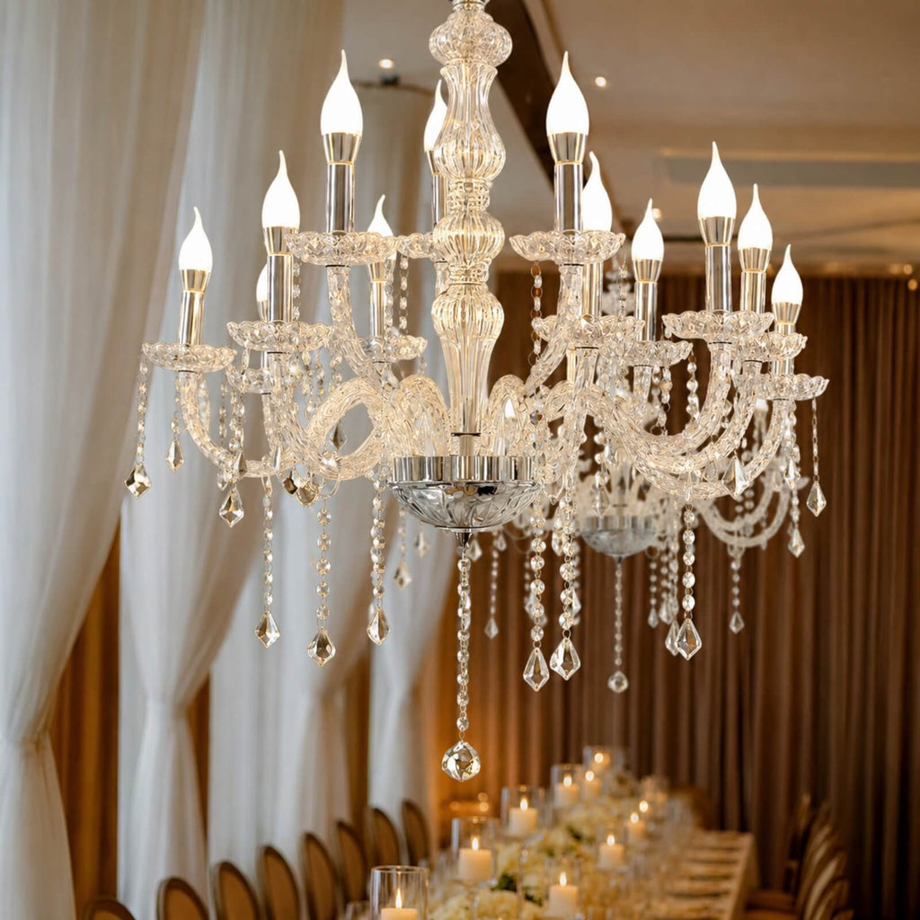 2.5x2.6ft 2-Tier Crystal Chandelier With 15 LED Bulbs Silver