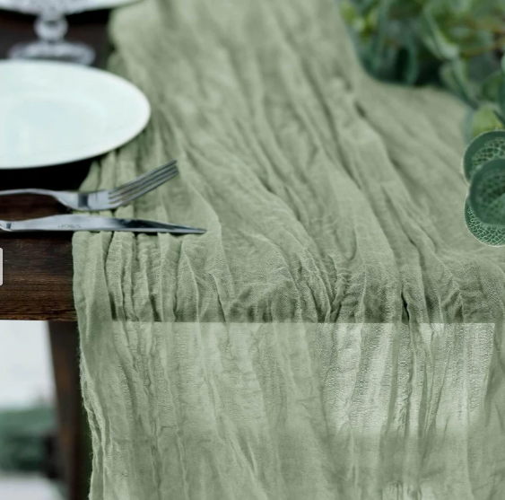 Dusty Sage Green Cheesecloth Table Runner