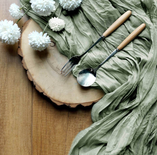 Dusty Sage Green Cheesecloth Table Runner