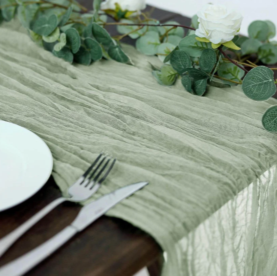 Dusty Sage Green Cheesecloth Table Runner