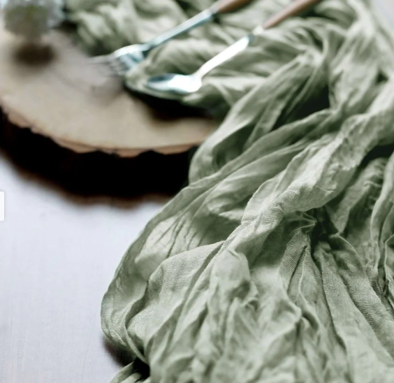 Dusty Sage Green Cheesecloth Table Runner