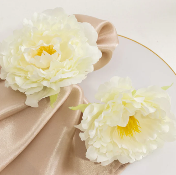 Silk Peony Napkin Holders Ivory Floral