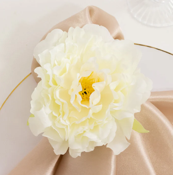 Silk Peony Napkin Holders Ivory Floral