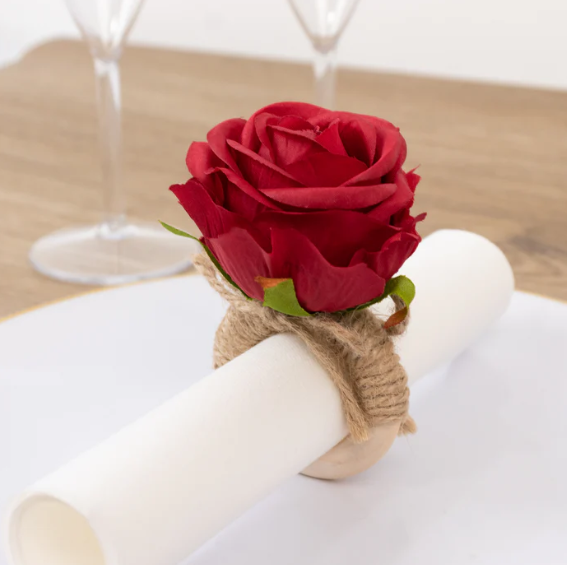 Artificial Rose Wooden Napkin Holders Red