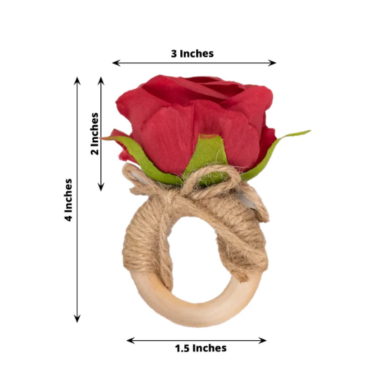 Artificial Rose Wooden Napkin Holders Red
