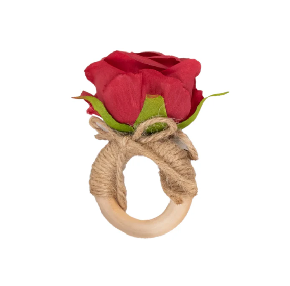 Artificial Rose Wooden Napkin Holders Red