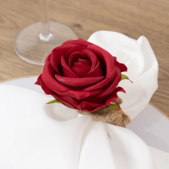 Artificial Rose Wooden Napkin Holders Red