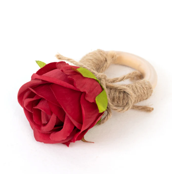 Artificial Rose Wooden Napkin Holders Red