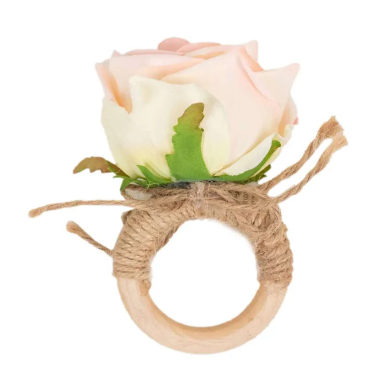 Silk Rose Wooden Napkin Rings Blush