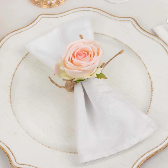 Silk Rose Wooden Napkin Rings Blush