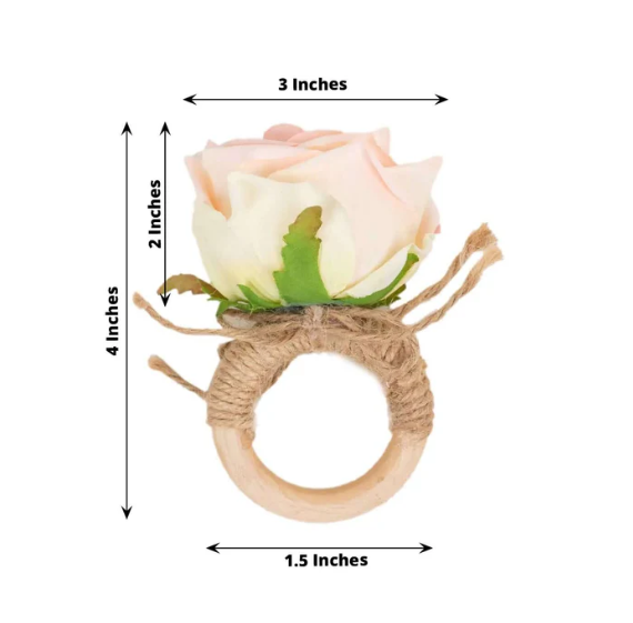 Silk Rose Wooden Napkin Rings Blush