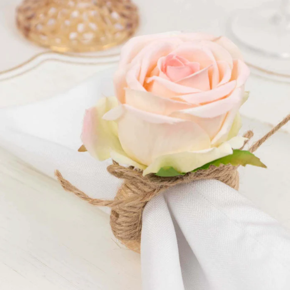 Silk Rose Wooden Napkin Rings Blush