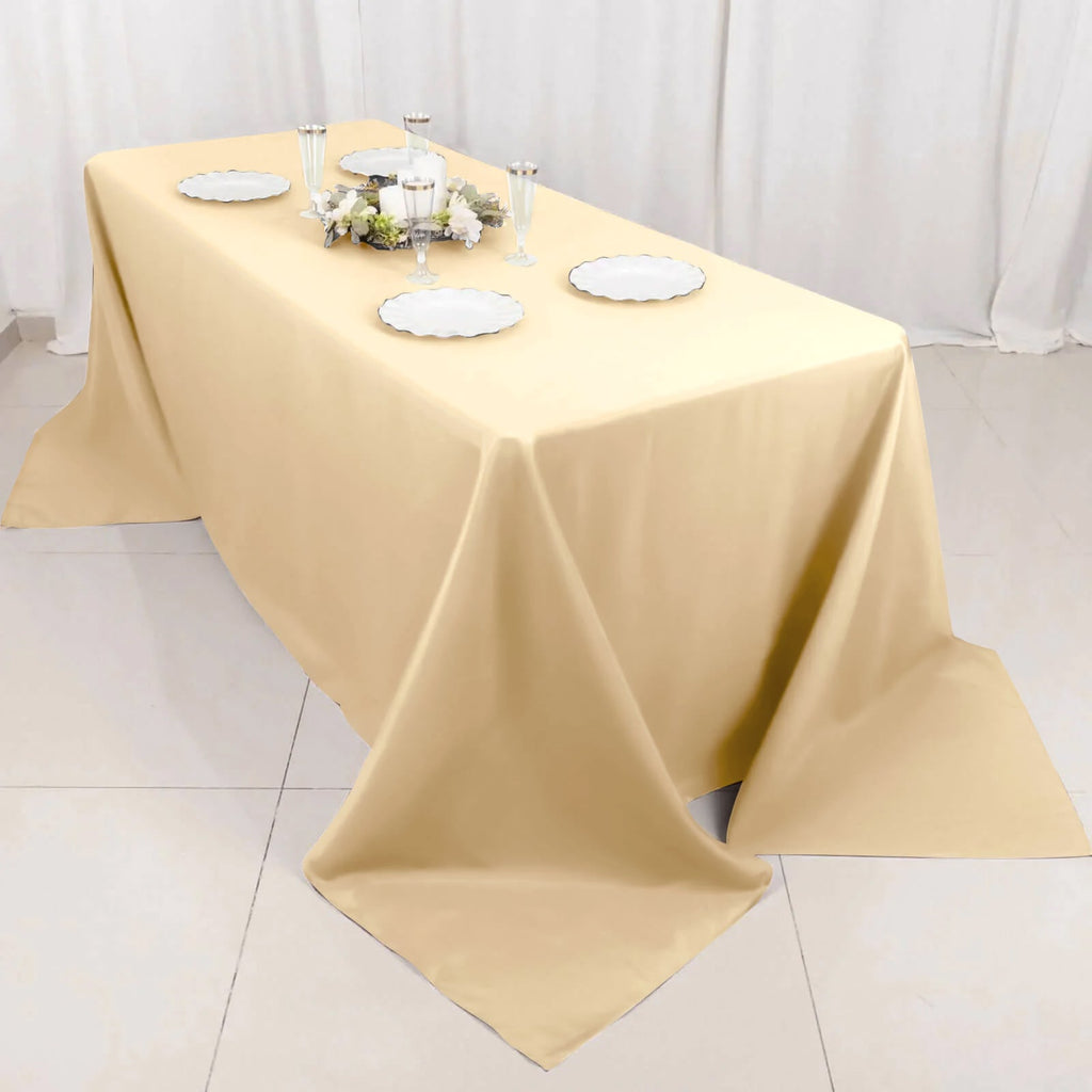 90x132in Rectangular Oblong Polyester Tablecloth Beige