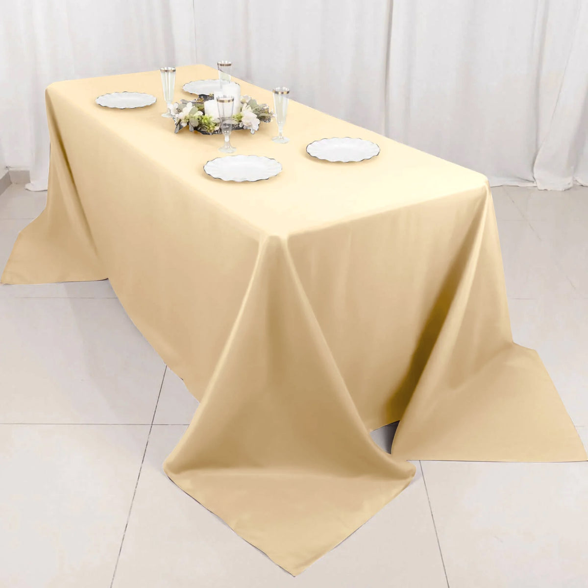 90x132in Rectangular Oblong Polyester Tablecloth Beige