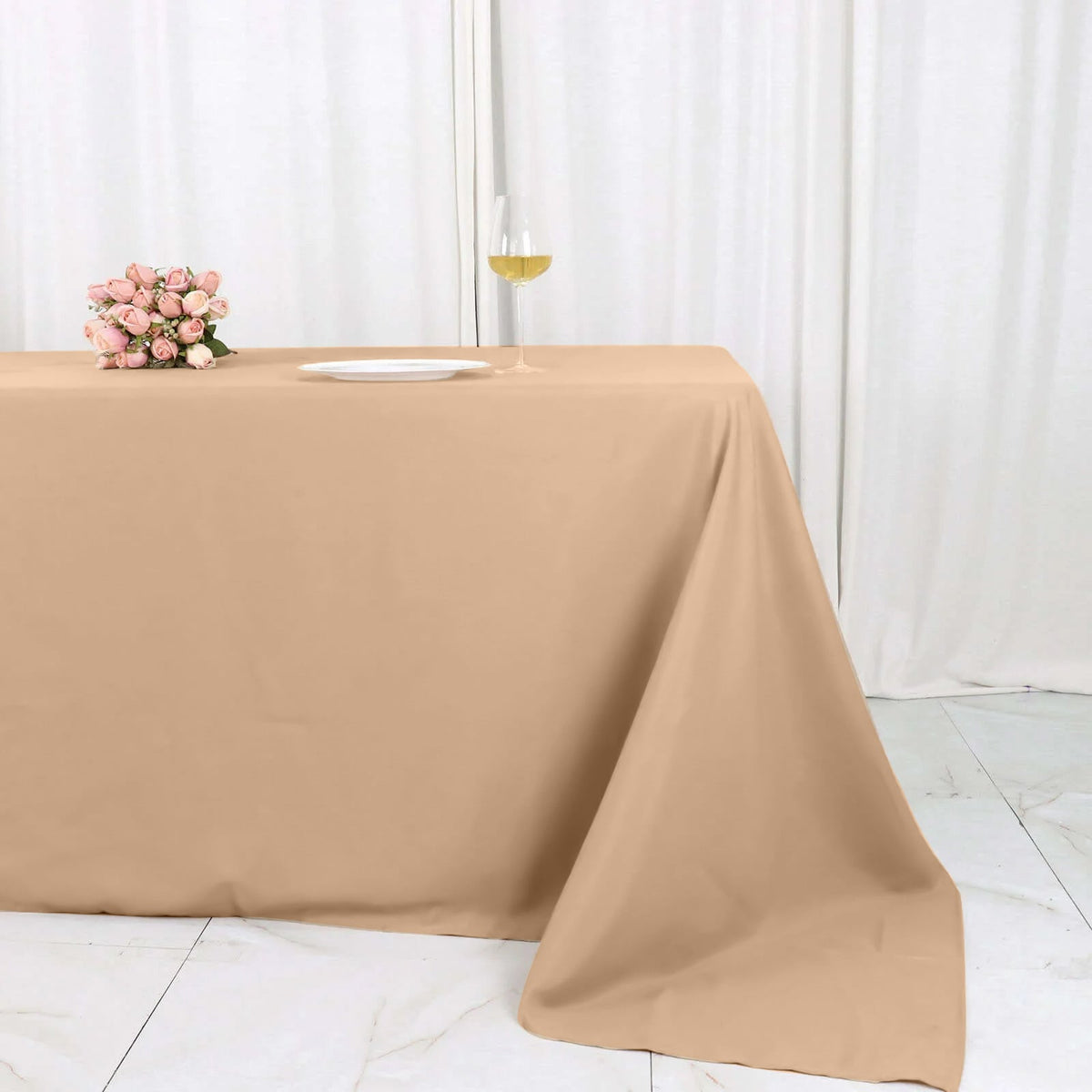 90x132in Rectangular Oblong Polyester Tablecloth Nude