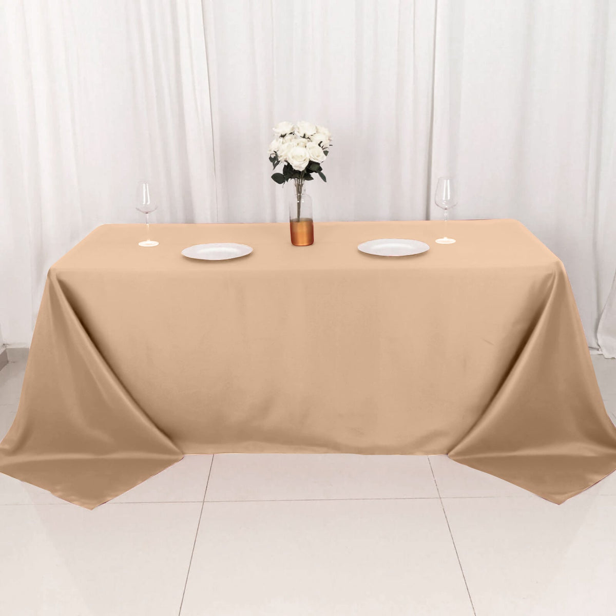90x132in Rectangular Oblong Polyester Tablecloth Nude