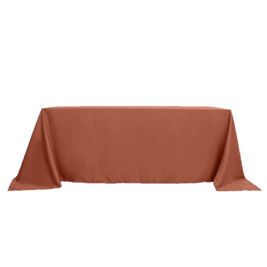 90x132in Rectangular Oblong Polyester Tablecloth Terracotta