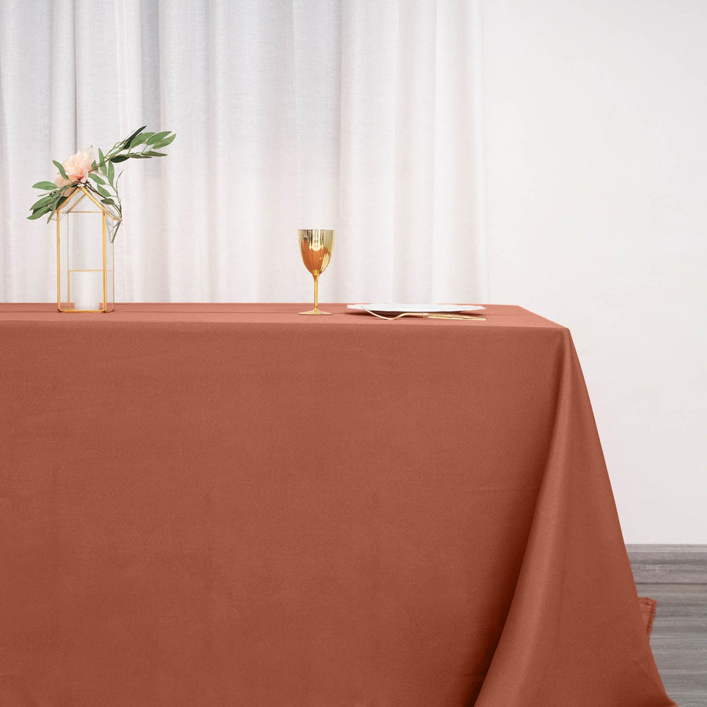 90x132in Rectangular Oblong Polyester Tablecloth Terracotta