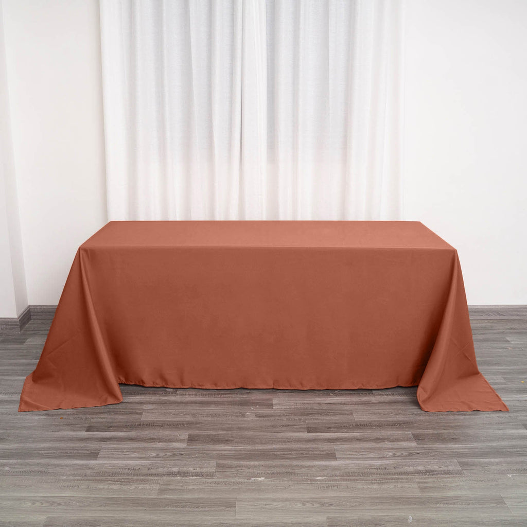90x132in Rectangular Oblong Polyester Tablecloth Terracotta