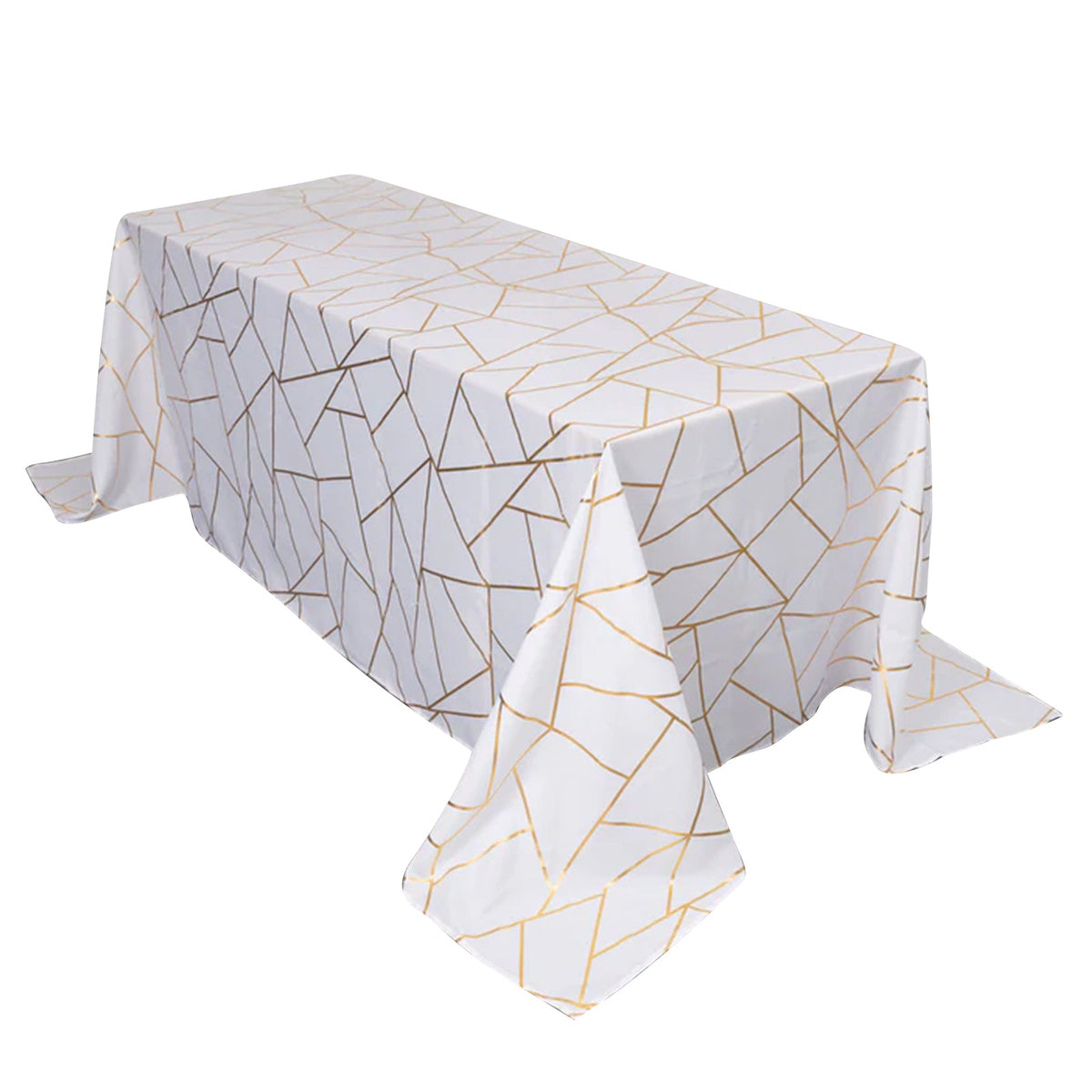 Polyester 90x132 Inch Rectangle Tablecloth White with Gold Foil