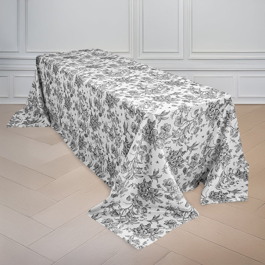 90x132in Rectangular Oblong Polyester Tablecloth French Toile White Black