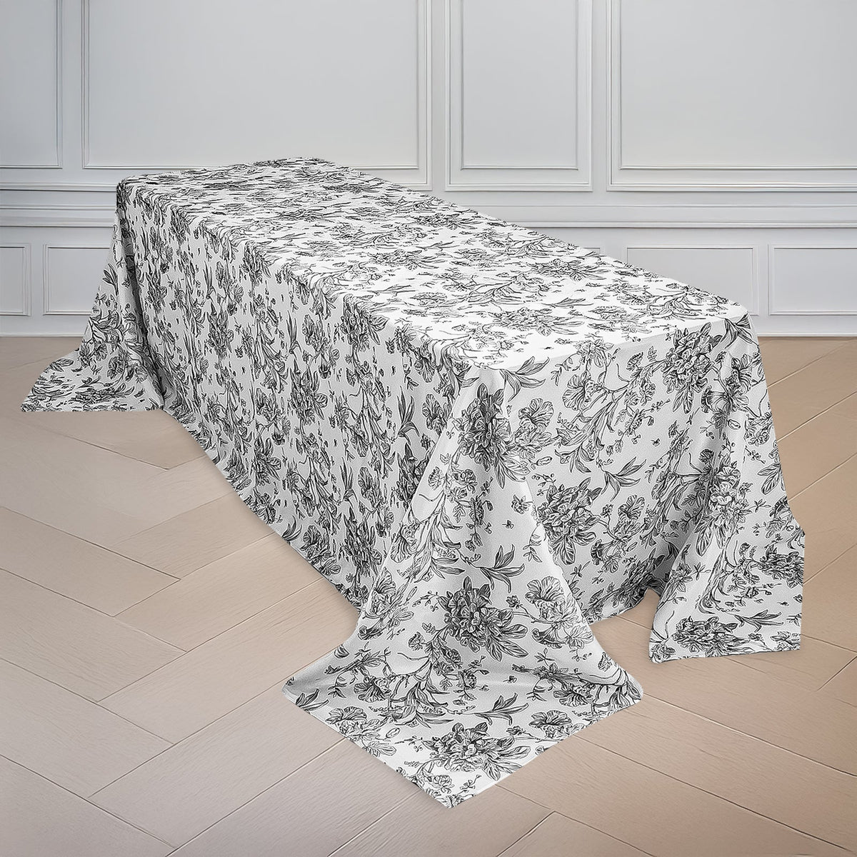 90x132in Rectangular Oblong Polyester Tablecloth French Toile White Black