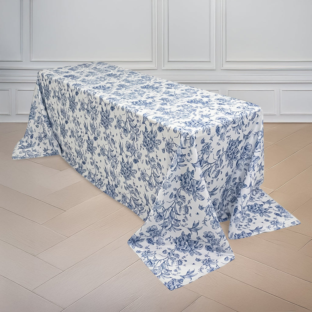 Polyester 90x132 Inch Rectangle Tablecloth Blue French Toile