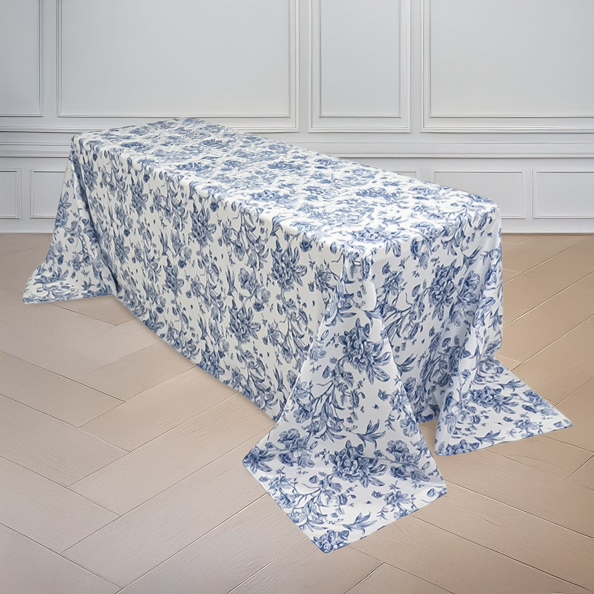 Polyester 90x132 Inch Rectangle Tablecloth Blue French Toile