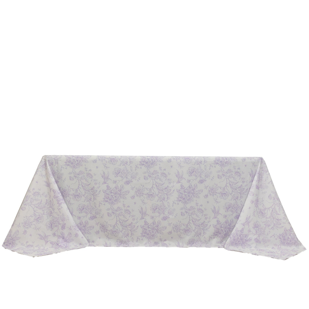 French Toile Polyester Tablecloth 90x132 Lavender Lilac