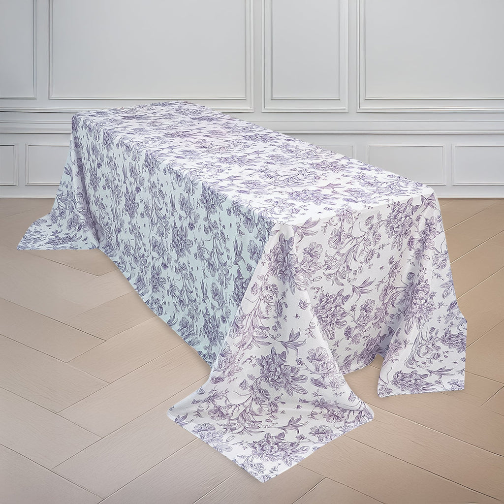 French Toile Polyester Tablecloth 90x132 Lavender Lilac