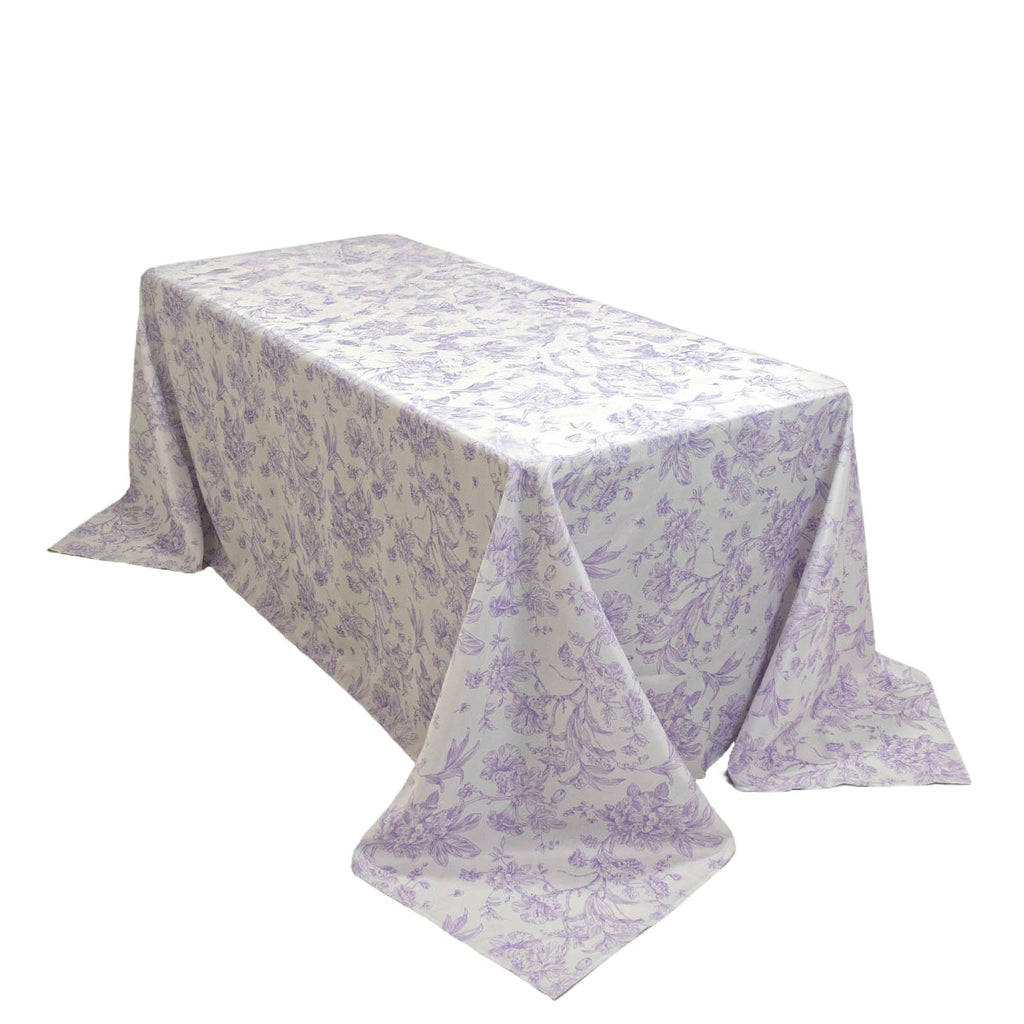 French Toile Polyester Tablecloth 90x132 Lavender Lilac